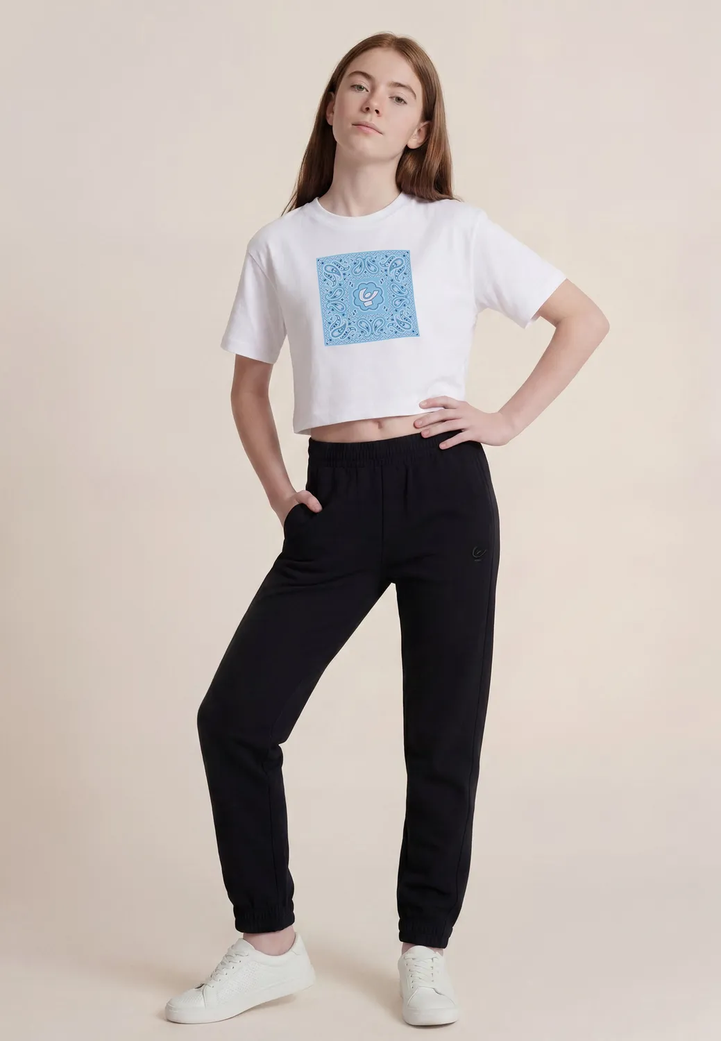 Freddy Cropped T-Shirt Mädchen Weiß Paisley