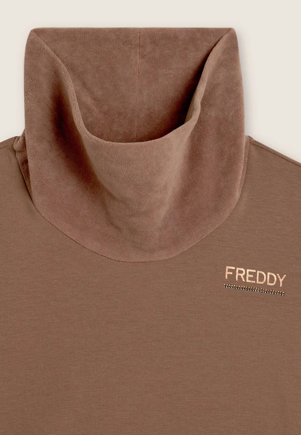 Freddy Sweatshirt Damen Samt Stehkragen Schwarz Strass