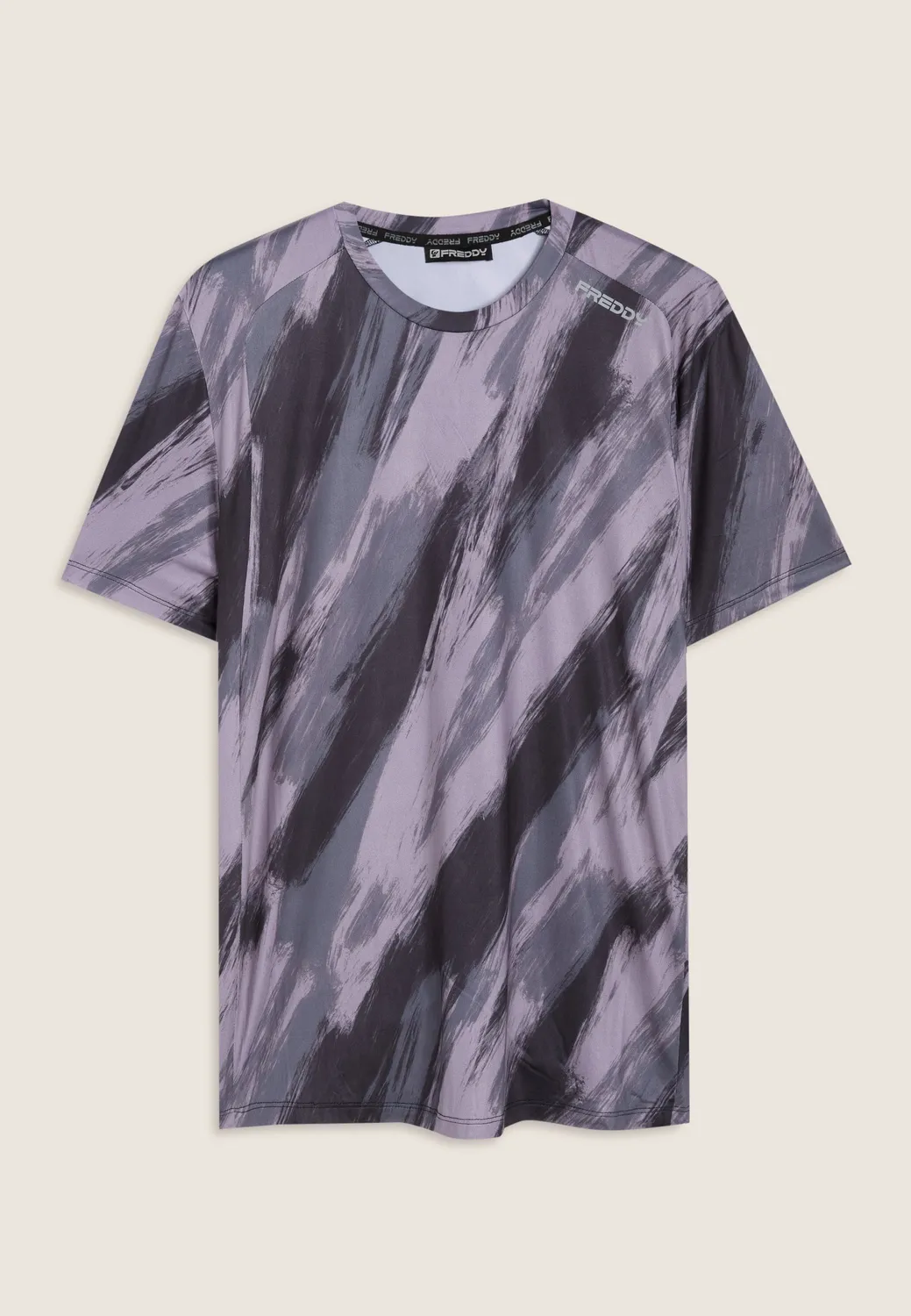 Freddy Herren T-Shirt Pinsel-Print schwarz Tech-Jersey