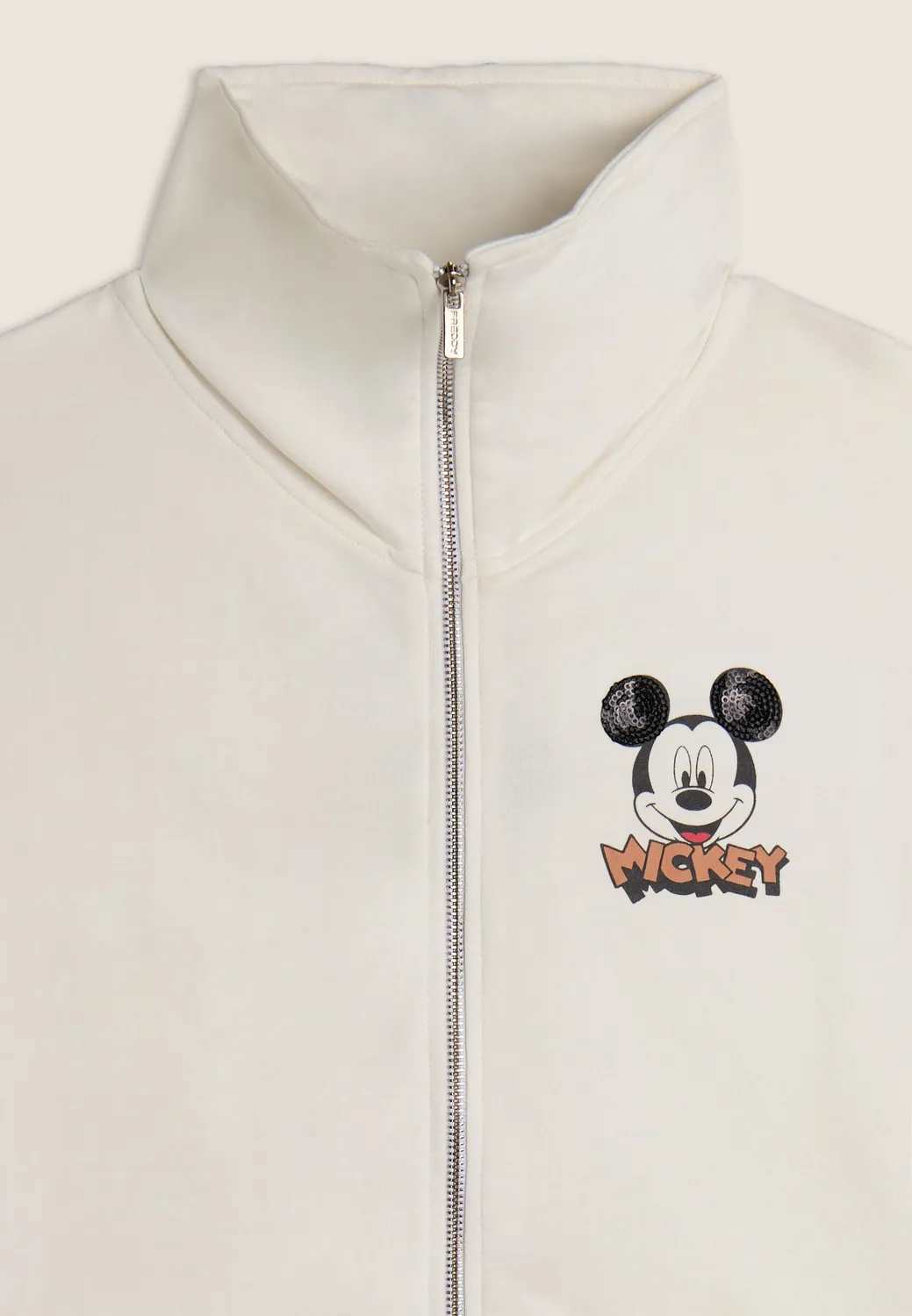 Freddy Mickey Mouse Sweatjacke Stehkragen Weiß Pailletten