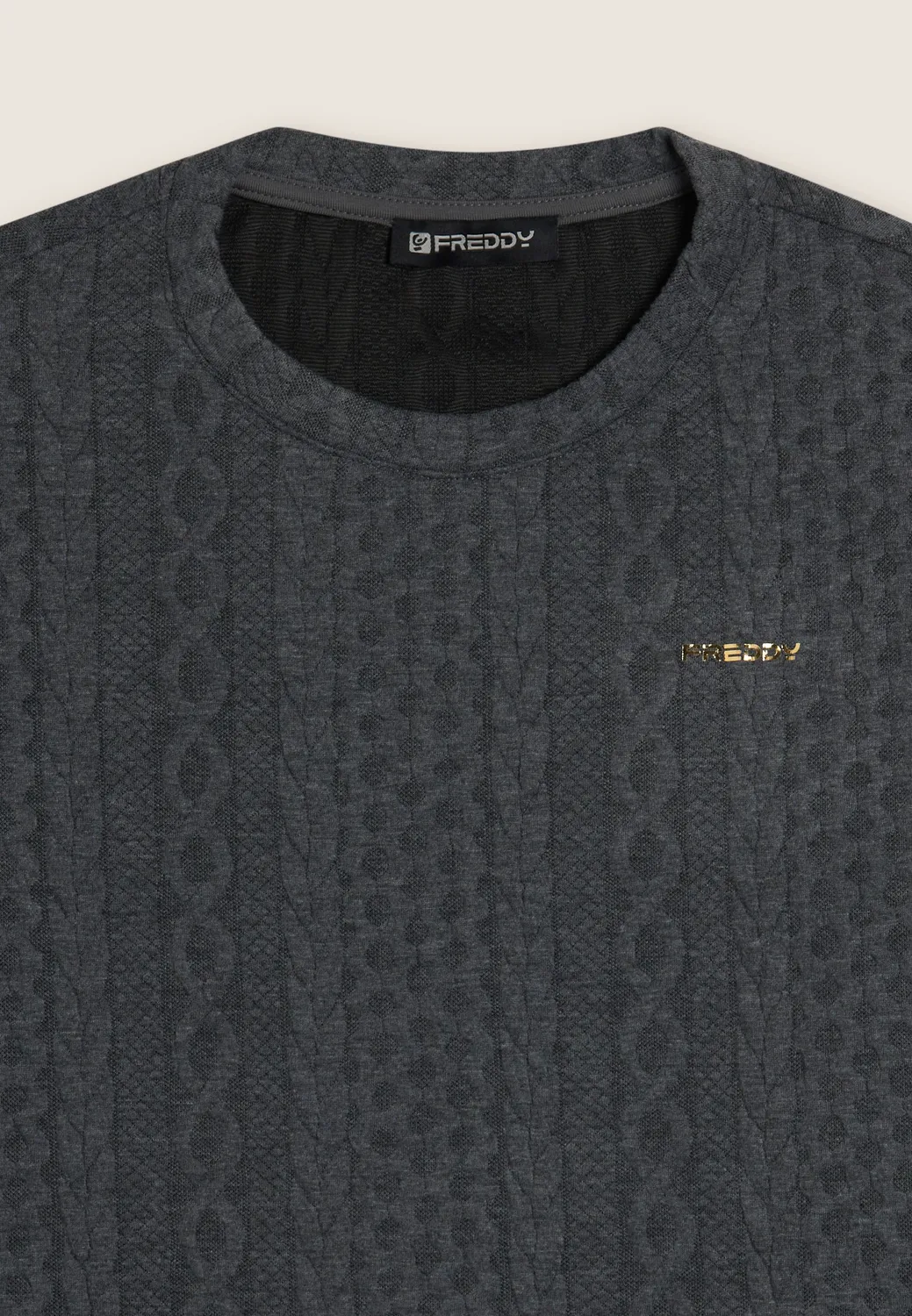 Freddy Sweatshirt Rundhals Technik-Gewebe Zopf grau