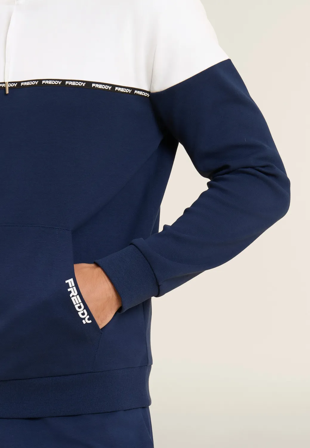 Freddy Colour Block Hoodie Pageant Blue-Bianco Kapuze Baumwolle